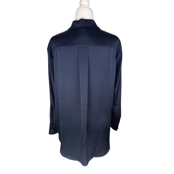 Now And This Button Down Dark Blue Satin Top - Picture 4 of 7